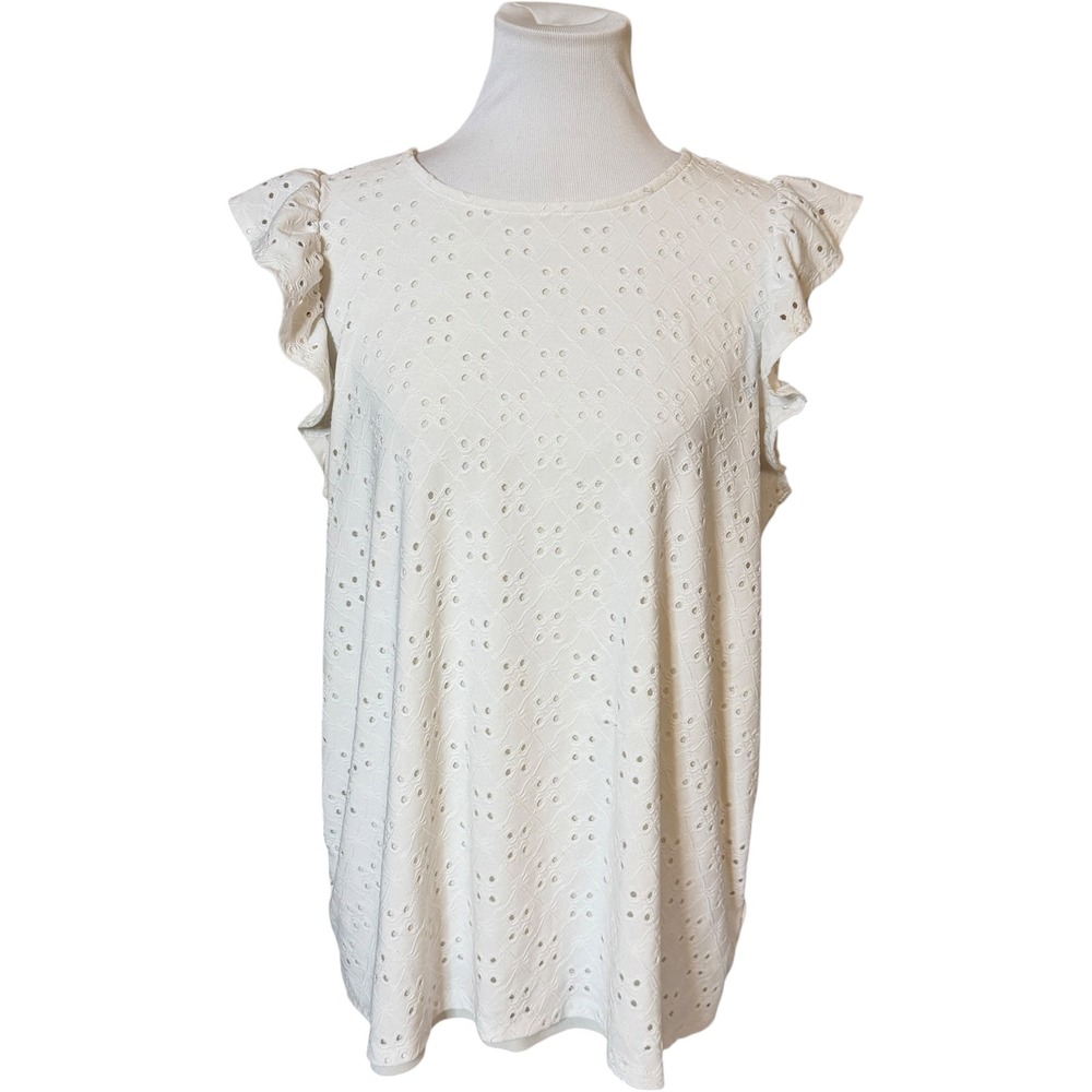 Torrid Eyelet Flutter Sleeve Top 1X White Ruffle Scoop‎ Neck Blouse 40260598